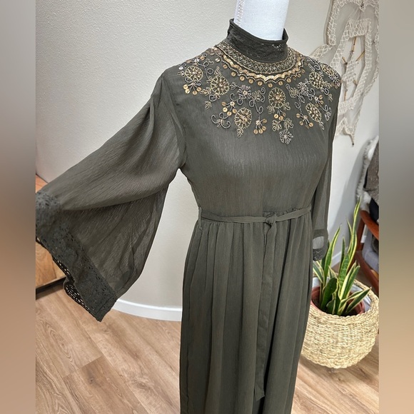 Long column high neck beaded and sequin chiffon Global Inspired Dress - Picture 2 of 11